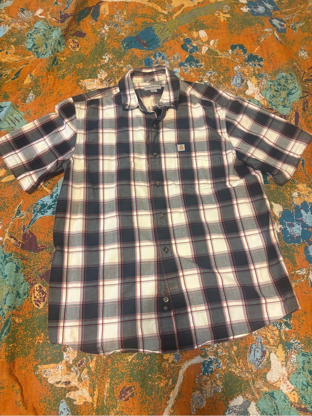 Carhartt Short-Sleeve Plaid Button-Up Shirt - Black, White & Red Accent-Men’s